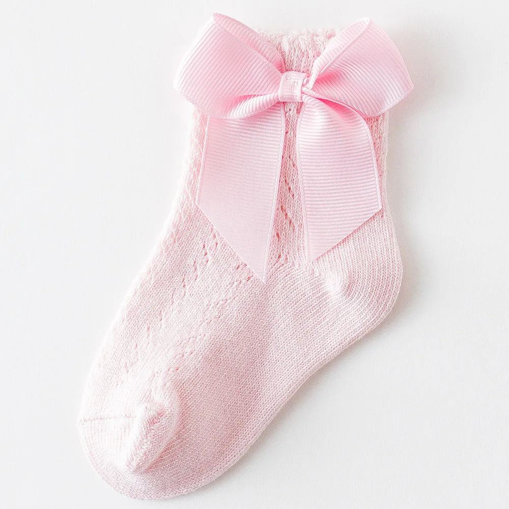 Baby Girls Socks With Big Bows Breathable Children Girl Short Socks Hollow Toddlers Kids Cotton Princess Cute Socks For 0-5Years