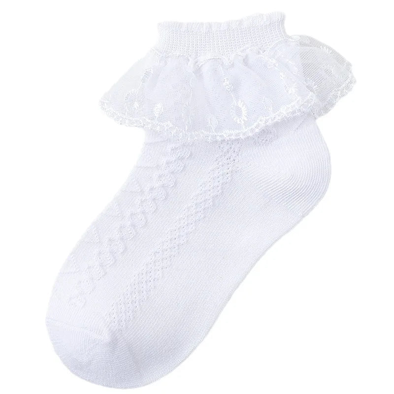 1 pair of cute lace pleated socks for kids - breathable, comfortable, and soft - an essential fashion item for girls