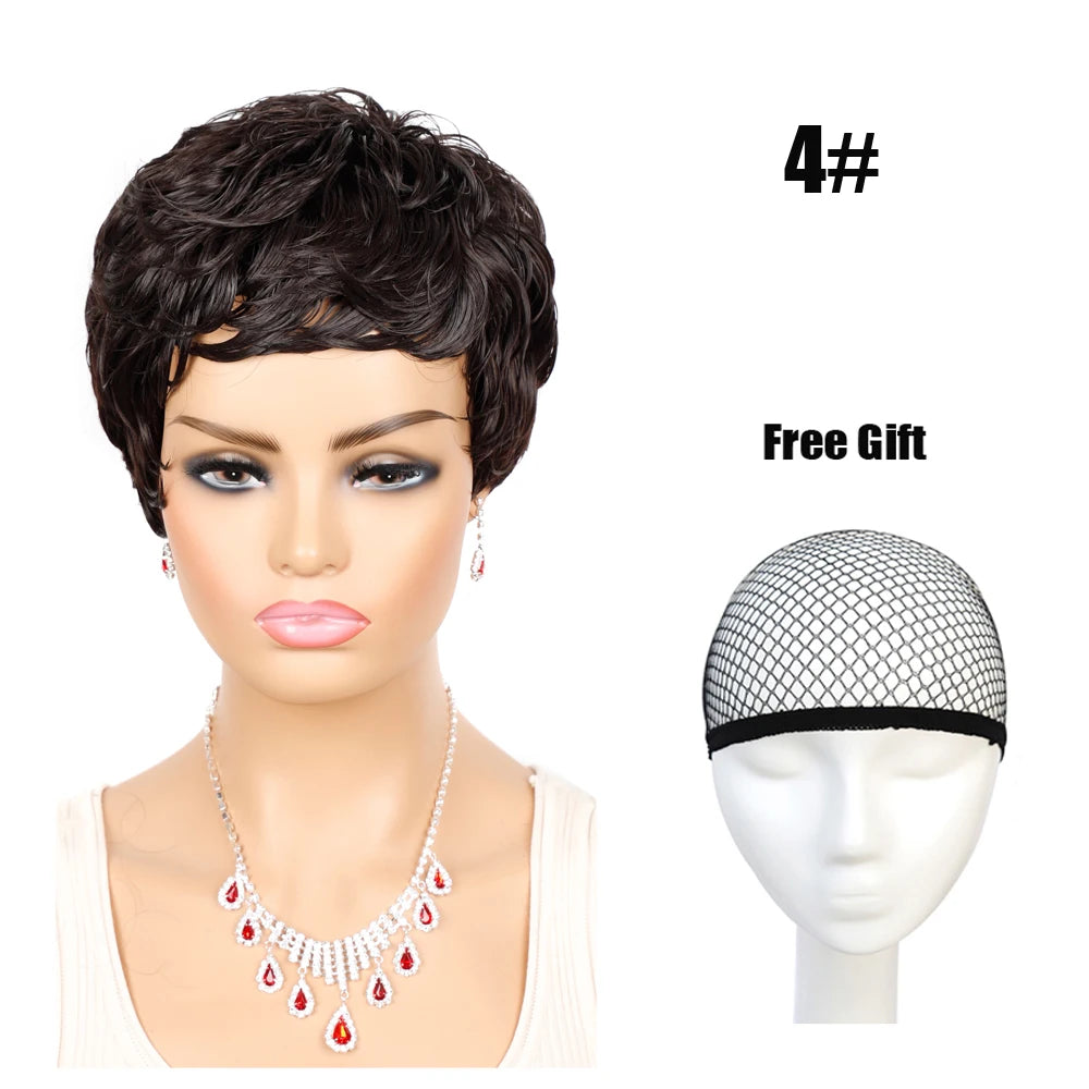 Short Wigs Women Natural Wave Wigs For Women Black Color Heat Resistant Fiber Synthetic Hair Pixie Cut Wig With Bangs