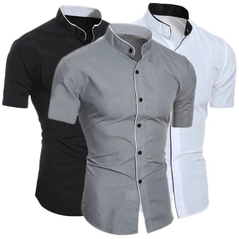 New men's solid color casual commuting short sleeved shirt Beauty hair & fashionfj