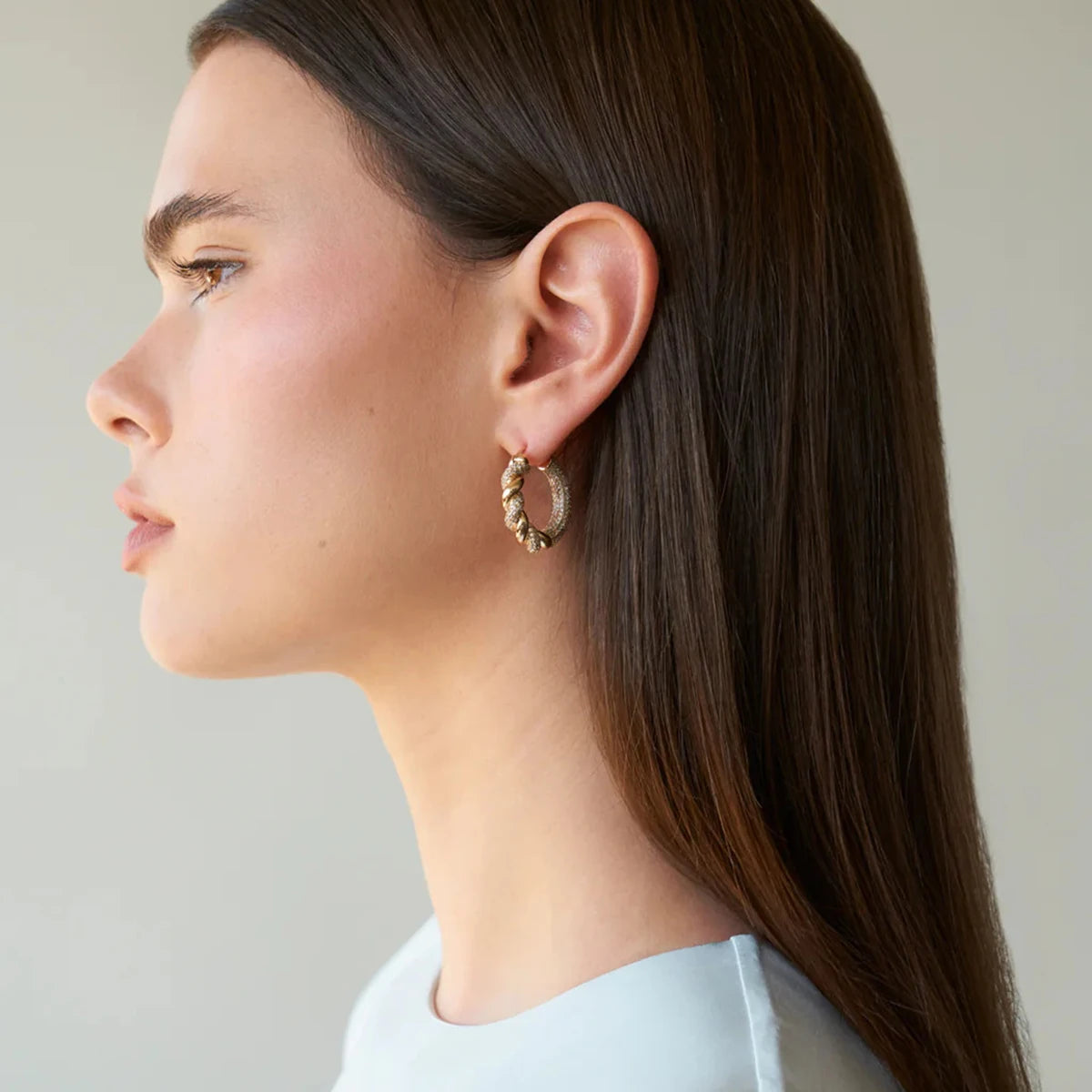 Youthway Cubic Zirconia Stainless Steel Twisted Hoop Earrings For Women 18K gold-plated Trendy Chunky Jewelry Gift Beauty hair & fashionfj