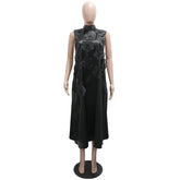 Elegant Dresses for Woman 2025 New O Neck Sleeveless Floral Decorate Straight Ankle Length Fashion Ladies Birthday Party Dress Beauty hair & fashionfj