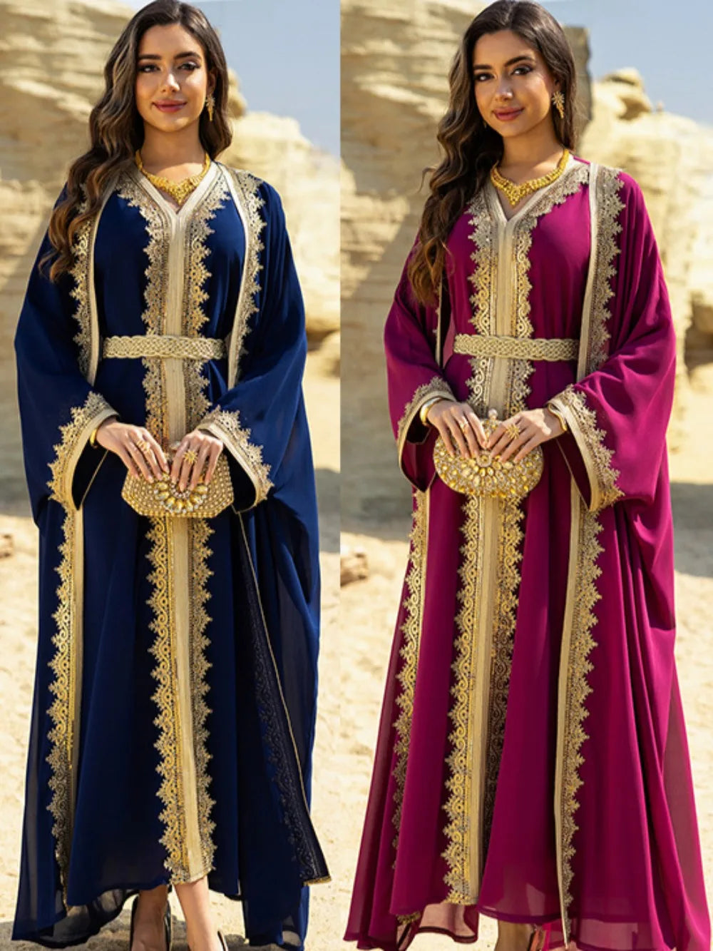 Eid Women Abaya Dress Muslim 2 Piece Set Cardigan with Inner Dress Lace-up Robe Caftan Robe Jalabiya Ramadan Morocco Kaftan 2025 Beauty hair & fashionfj