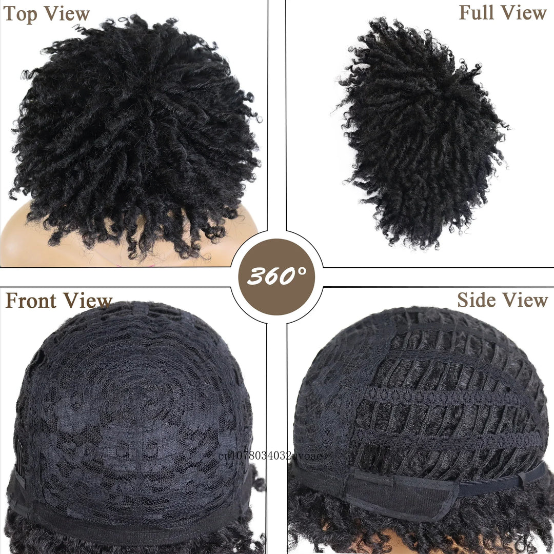 Synthetic Braided Wigs for Women Locs Crochet Twist Hair Short Afro Wig Ladies Dreadlock Wig Black Daily Curly Cool Girl Bouncy