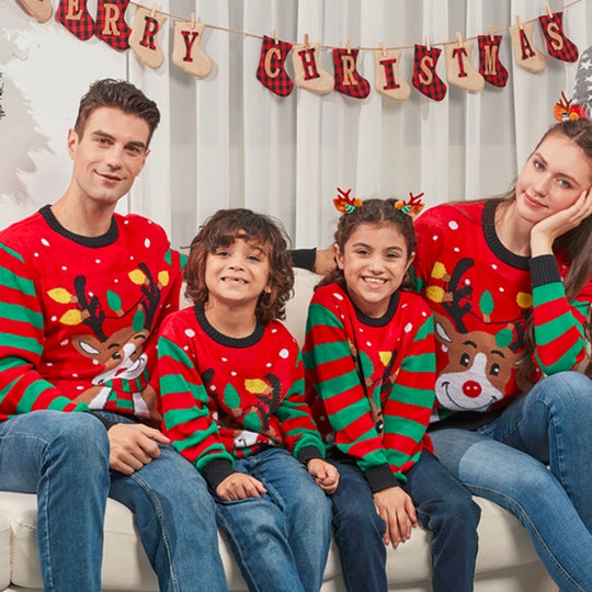 Xmas Family Look Women Men Boys Girls Matching Outfits Cartoon Print Christmas Knitting Sweater Full Sleeve O Neck Pullover Tops