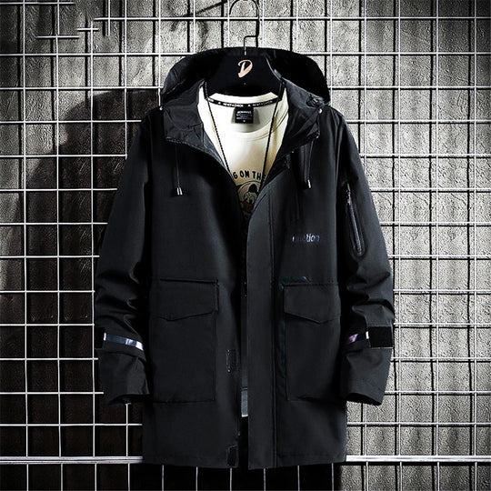 Windbreaker Jacket Men 8XL Plus Size Long Jackets Reflective Strip Design Hooded Coats Camp Jackets Male Outerwear Outdoor