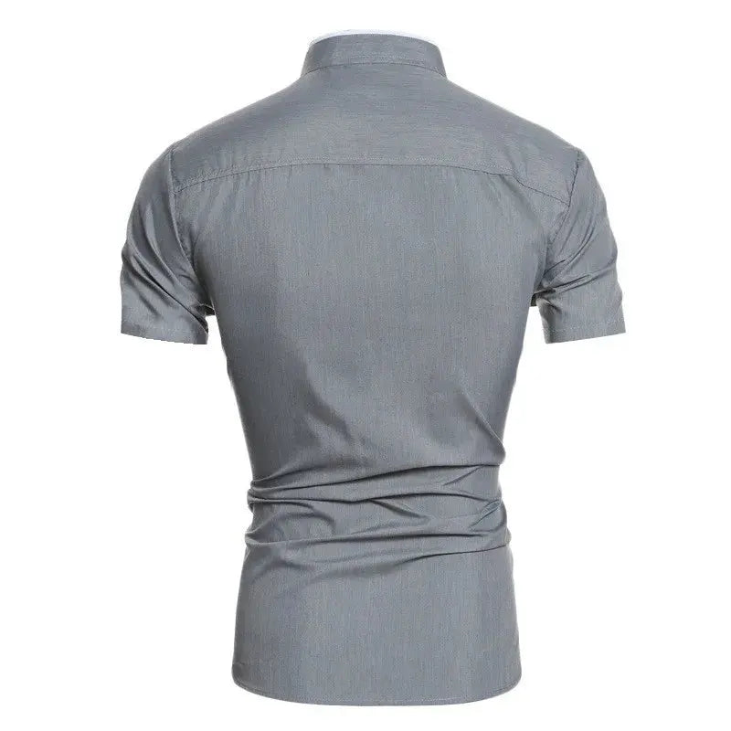 New men's solid color casual commuting short sleeved shirt Beauty hair & fashionfj