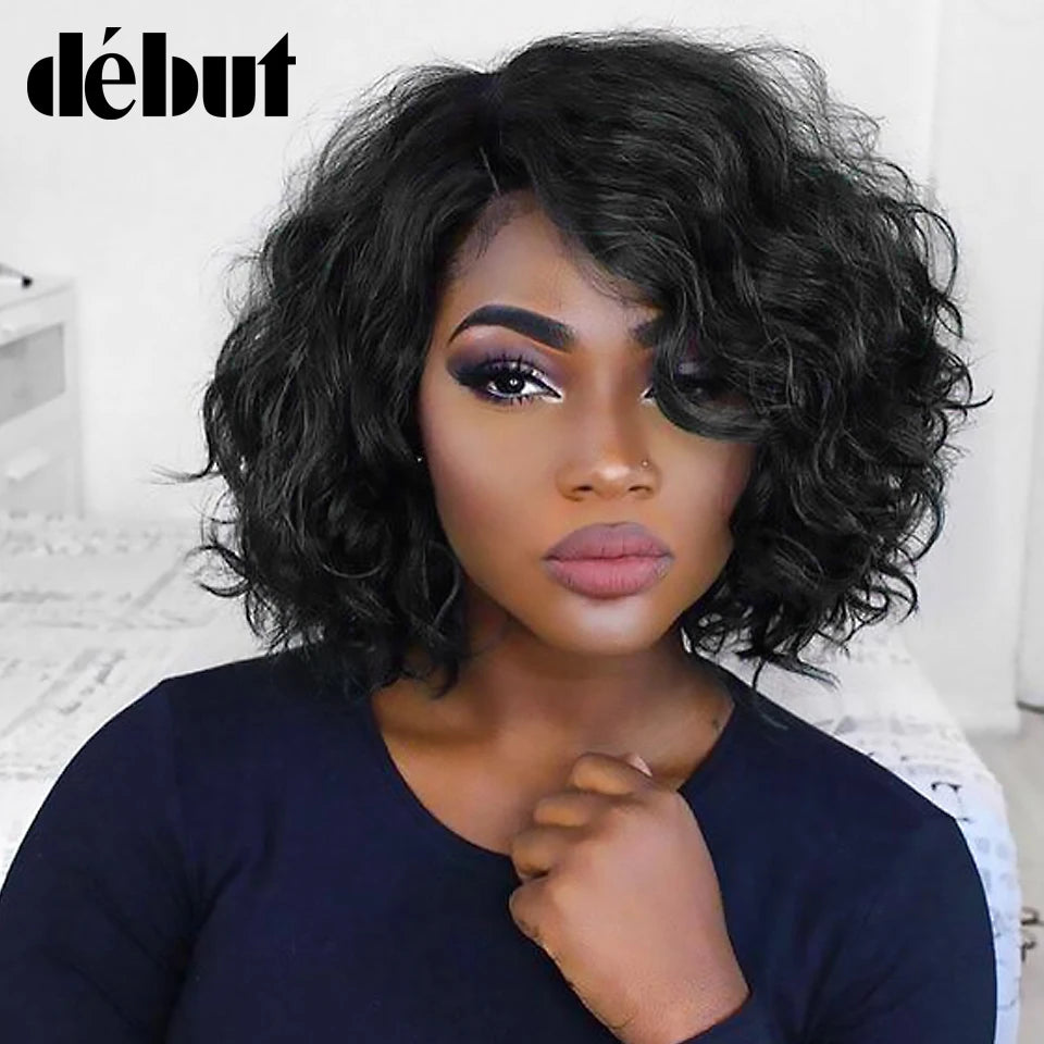 Brazilian Short Curly Bob Human Hair Wigs For Women Water Wave transparent Lace Front Wig Highlight Honey Blonde Colored Wigs