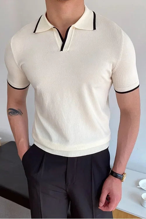 Men's Polo Shirt Elbow-Sleeved T-shirt Fashion Polo Collar Slim-Fit Men Clothing Woolen Sports Polo Tee Shirt Man Golf Shirt EUR Beauty hair & fashionfj