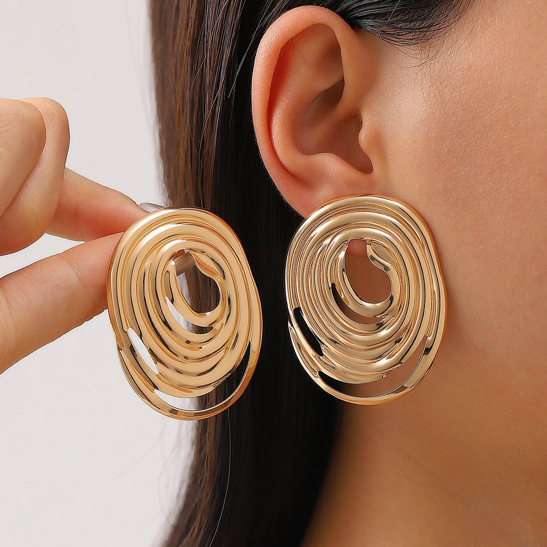 Exaggerated Gold Color Heart Oval Earrings For Women Metal Earing Jewelry 2025 Trending Irregular Wrinkled Geometric Earrings