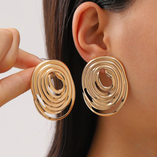 Exaggerated Gold Color Heart Oval Earrings For Women Metal Earing Jewelry 2025 Trending Irregular Wrinkled Geometric Earrings