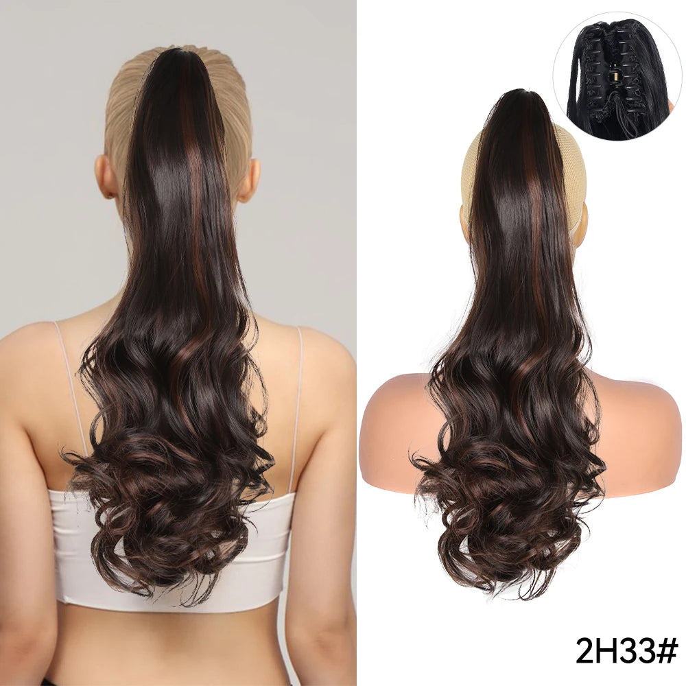 Long Straight Claw Clip On Ponytail Hair Extension Synthetic 22Inch Wavy Ponytail Fake Hairpiece For Women Pony Tail Hairpiece