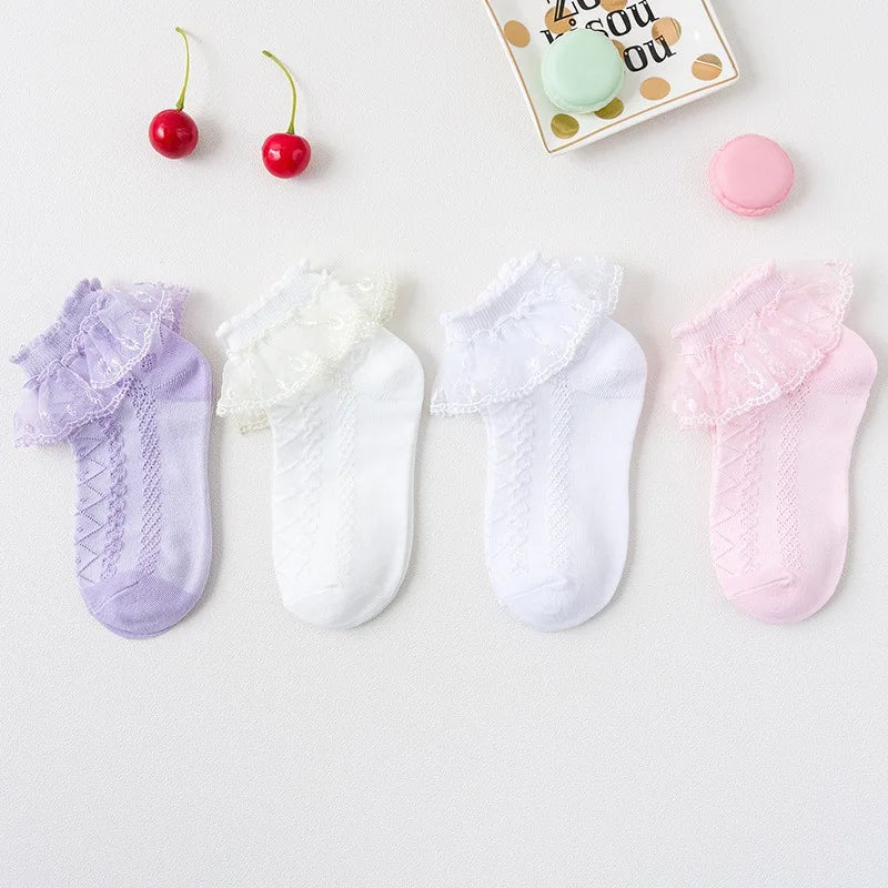 1 pair of cute lace pleated socks for kids - breathable, comfortable, and soft - an essential fashion item for girls