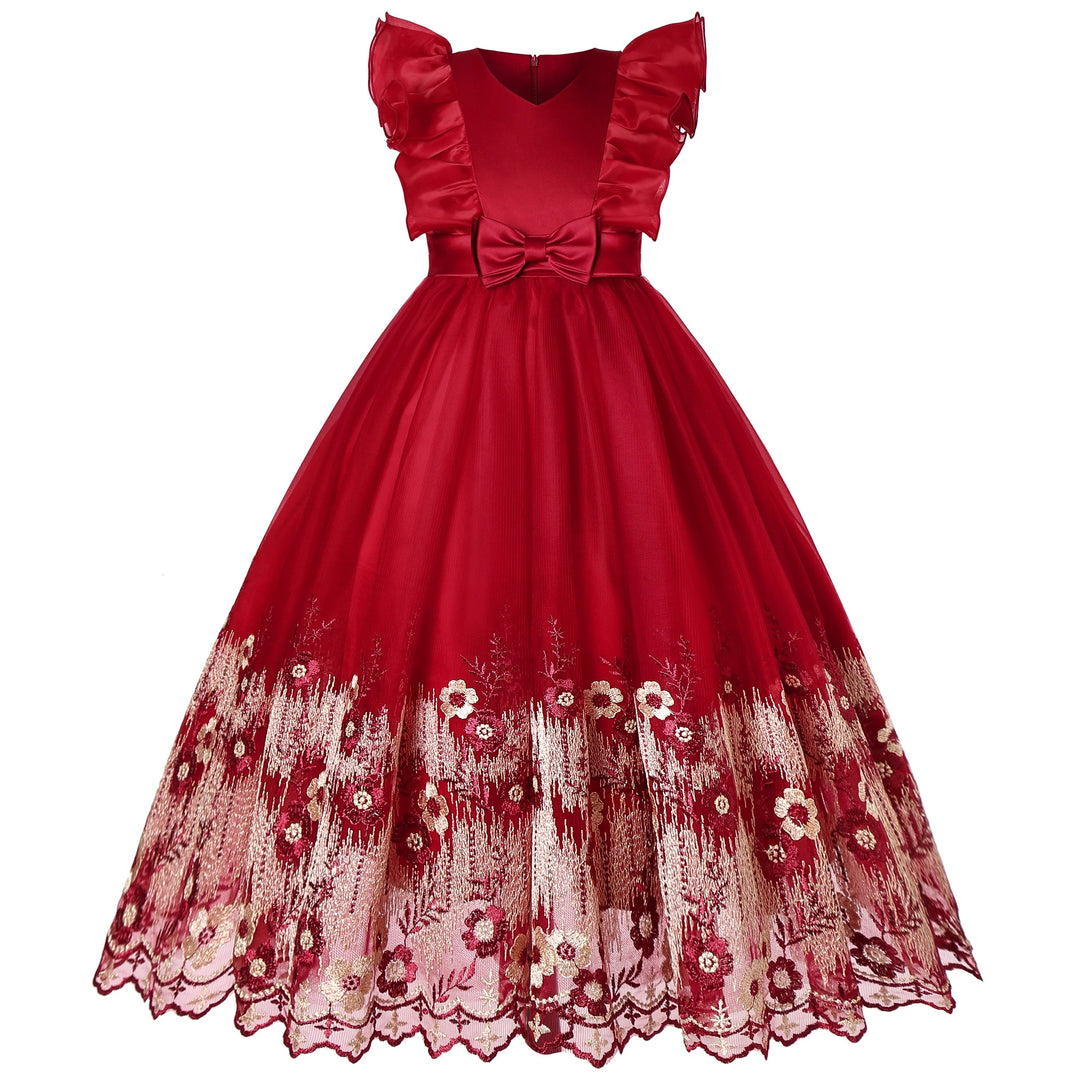 Children's New Large Children's Dress Princess Lace Embroidery Dress Flower Children Peng Peng Skirt Beauty hair & fashionfj