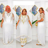 Fake Two-Piece African Dresses for Women 2023 Traditional Nigeria Mesh Hot Drill Caftan Dress Abaya Musulman Robe Femme Clothes Beauty hair & fashionfj