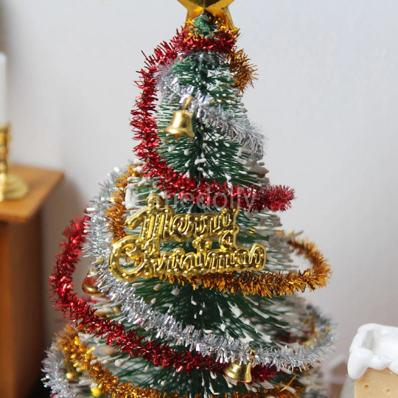 1/12 Scale Miniature Dollhouse Christmas Tree & Mini Fence Doll House X-mas Wreath Decoration Accessories Toy