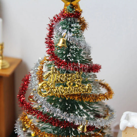 1/12 Scale Miniature Dollhouse Christmas Tree & Mini Fence Doll House X-mas Wreath Decoration Accessories Toy