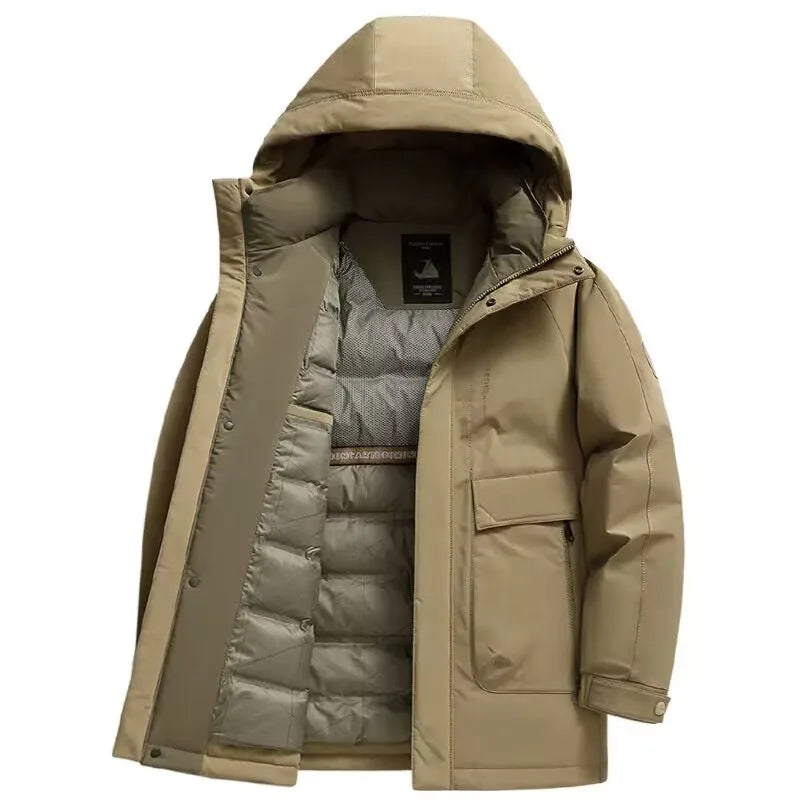 Winter Coat For Men Duck Down Jacket Heavy Duty Warm Workwear Parka With Hood For Cold Weather Commuting Mens Overcoat
