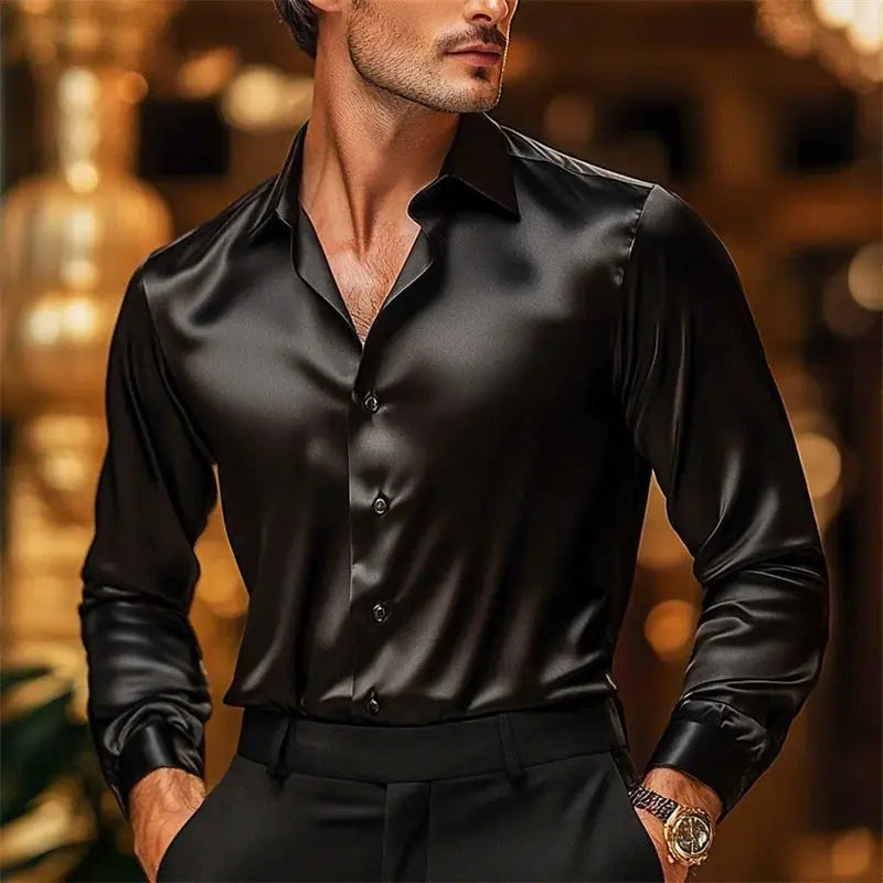 2025 Men's Shirt Casual Button Shirt Solid Color Wedding Holiday Black White Burgundy Navy Blue Long Sleeve Lapel Clothing Beauty hair & fashionfj