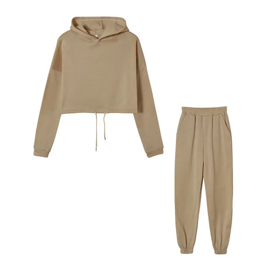 Women's Hooded Sports Suit Fashion Trend Women's Long-sleeved Sports Casual Suit Waist Two-piece Home Wear Beauty hair & fashionfj
