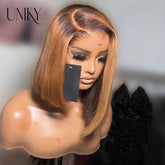 Short Straight Human Hair Ombre Blonde Cheap Short Bob Straight Wig For Black Women Transparent Lace Frontal Brazilian Remy 180% Beauty hair & fashionfj