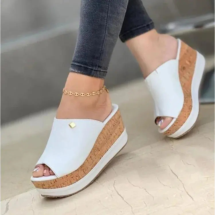 Slippers Summer 1 Wedges  Retro Fish Mouth Large Size Sandals Women High Heel Platform Solid Color Plus Size Shoes Sandalias Beauty hair & fashionfj