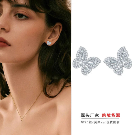 Butterfly Premium Moissanite Stud Earring for Women luxury Original 925 Sterling Silver Women's Moissanite Diamond Hoop Earrings Beauty hair & fashionfj