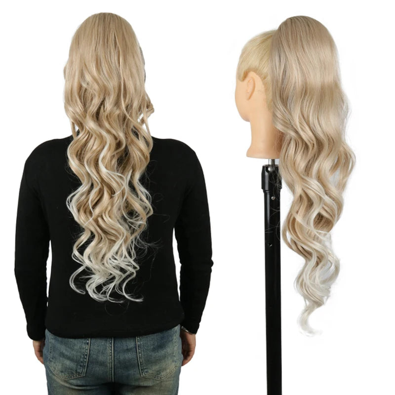 Julianna Synthetic Kanekalon Black Drawstring Water Wave Ponytail Extension Female Curly Wavy Clip In Ponytail Hair Extension