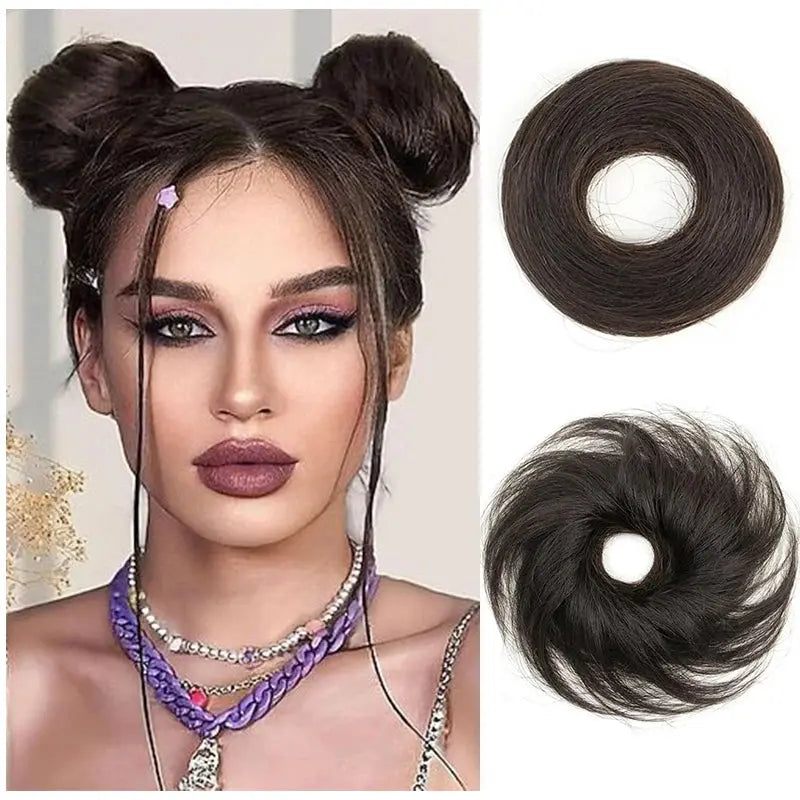 Short Ponytail Bun Hair Extensions Tousled Updo Bun Hairpieces With Elastic Rubber Band Hair Accessories Beauty hair & fashionfj