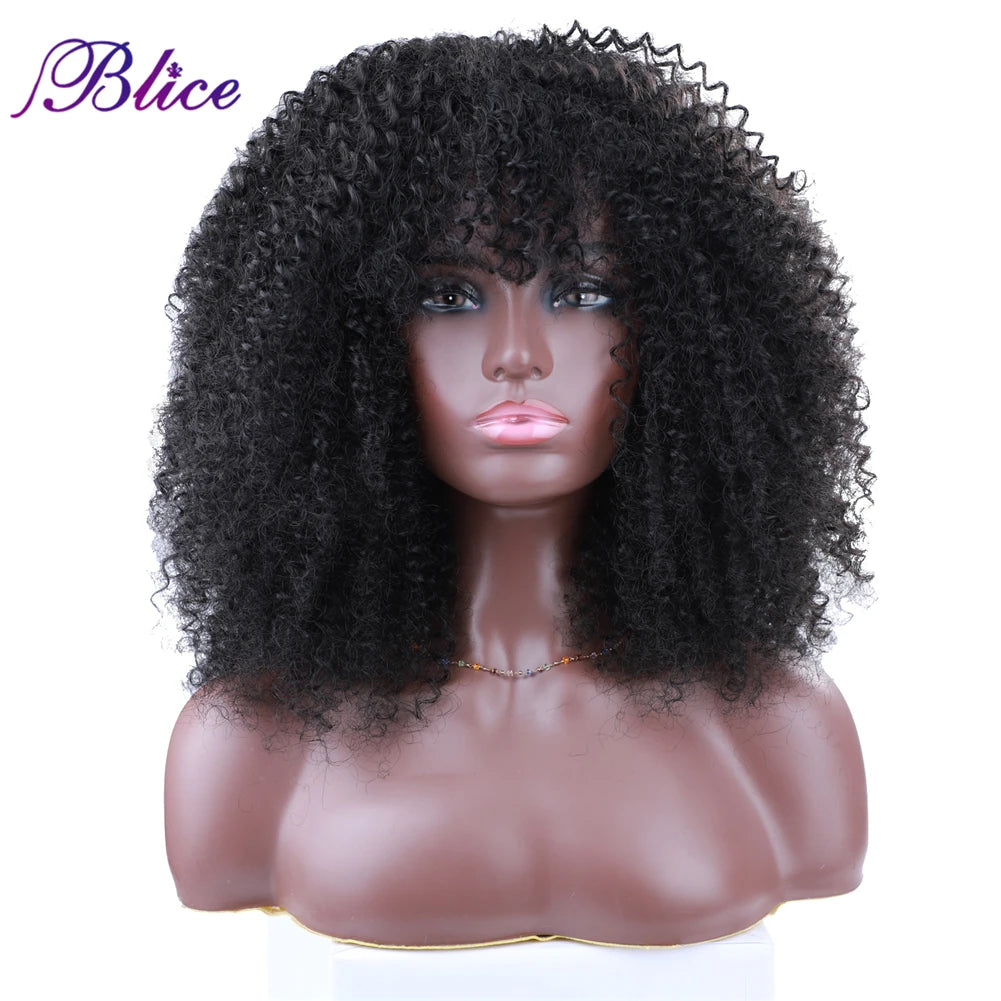 Blice Afro Kinky Curly Wigs With Bangs Short Hair Wig For Black Women Glueless Synthetic Cosplay Wig 18 Inch