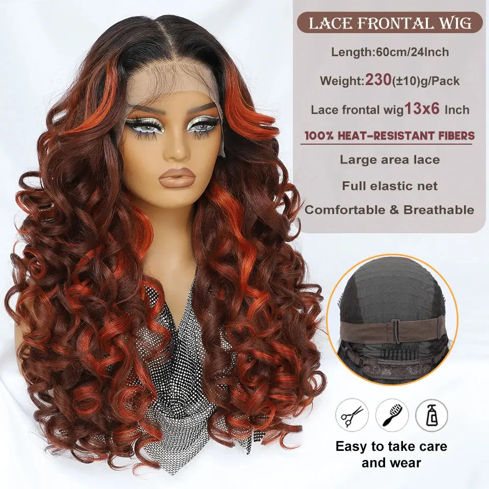 Latisha 13X6 HD 13X5X1 Synthetic Lace Front Wigs Curly Pre Plucked Lace Frontal Wig with Bangs for Women Highlight with Babyhair Beauty hair & fashionfj