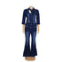 Two Piece Set Women Cowboy Suit Jean Jacket Single Breasted Turndown Collar Hole Flare Pants Female Outfits Casual Ensemble Beauty hair & fashionfj