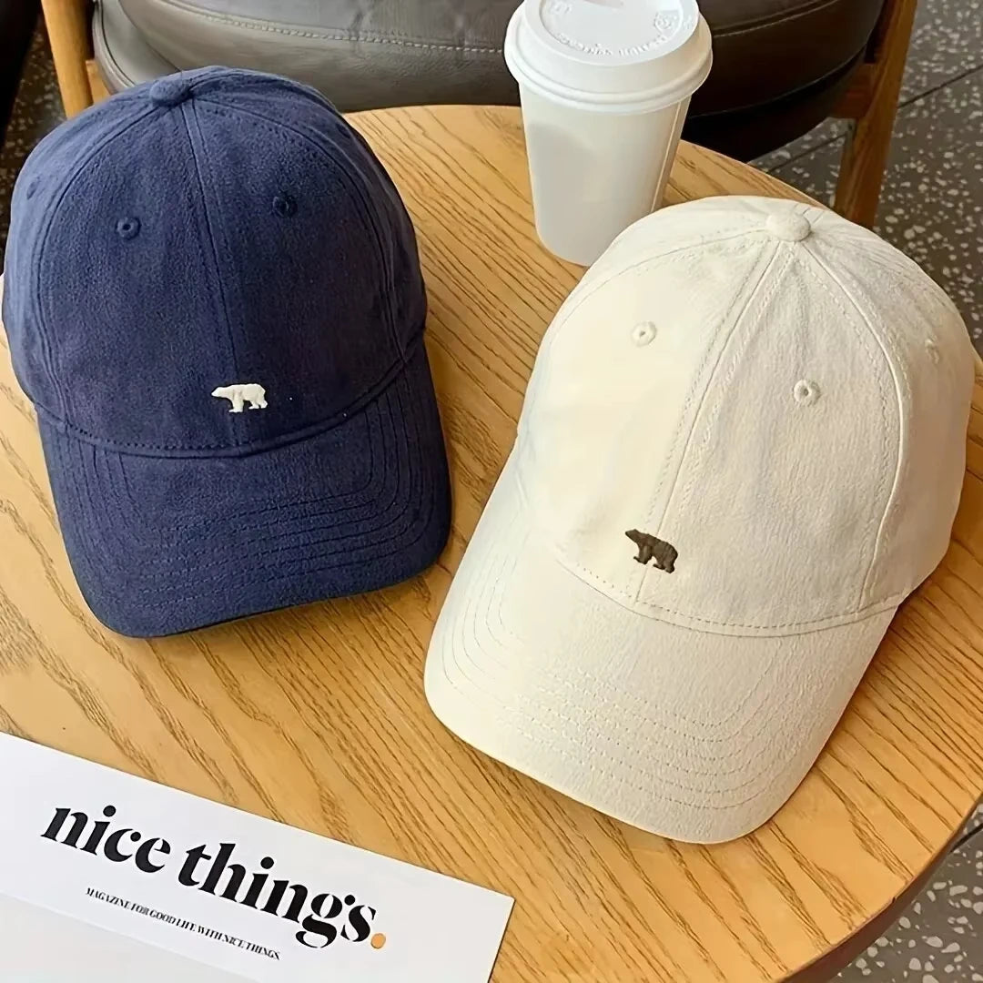 Polar Bear Embroidered Baseball Hats for Men and Women, Wide brims to Show Face, Small Retro Hats, Soft Top Duck Tongue Hats Beauty hair & fashionfj