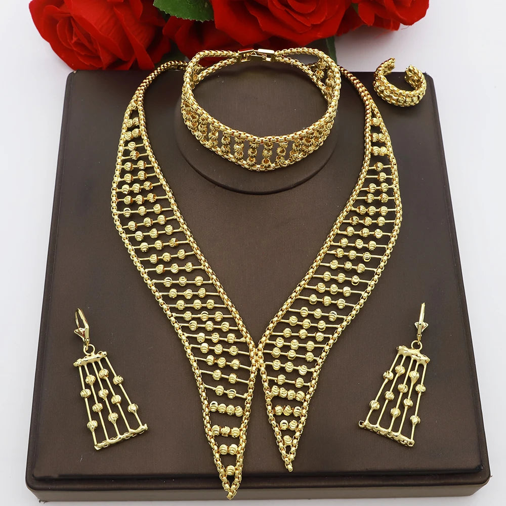 Women Necklace Set Gold Plated Jewelry Choker Luxury Colorful Rhinestone Rings Earrings Bracelet Wedding Jewellery Beauty hair & fashionfj