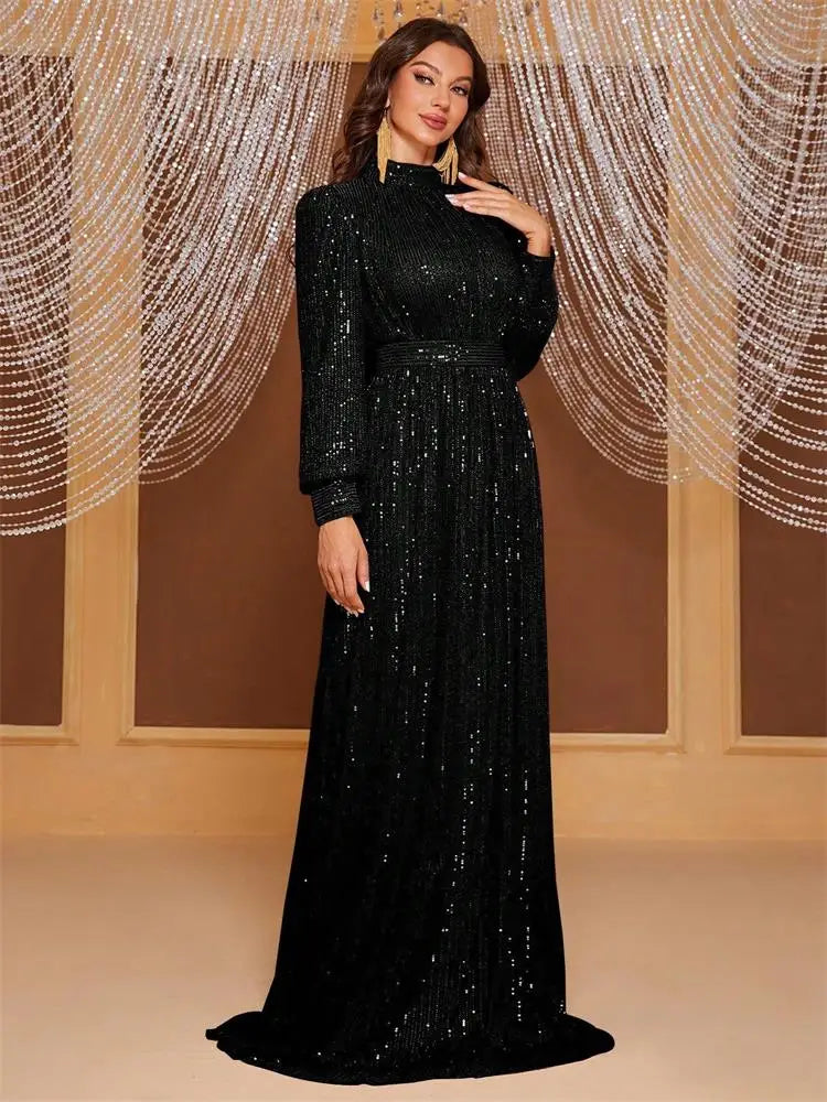 DEERVEADO Evening Dresses Woman Elegant A Line High Neck Full Sleeves Formal Occasion Party Dresses Evening Gowns Beauty hair & fashionfj