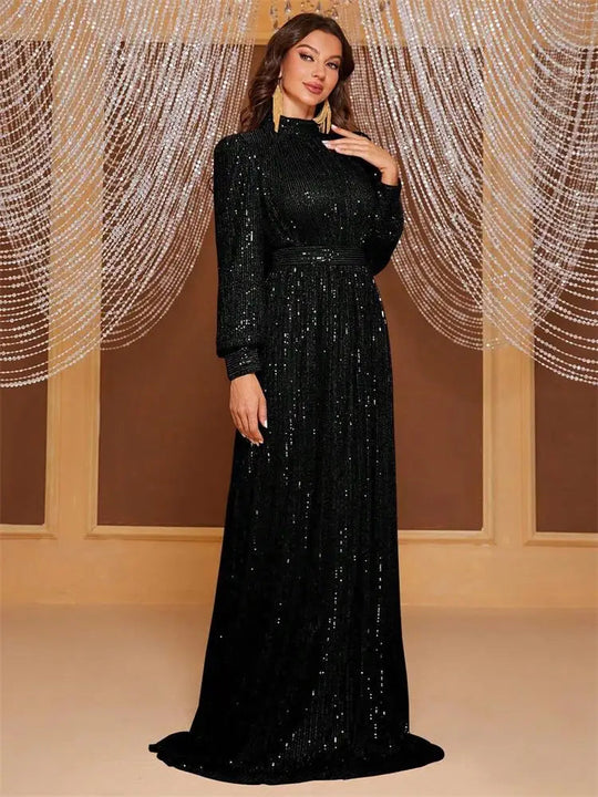 DEERVEADO Evening Dresses Woman Elegant A Line High Neck Full Sleeves Formal Occasion Party Dresses Evening Gowns Beauty hair & fashionfj