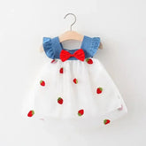 (0-3 Years) Summer New Girls Dress Small Flying Sleeve Bow A-child Dress Embroidered Strawberry Cool Princess Dress Beauty hair & fashionfj