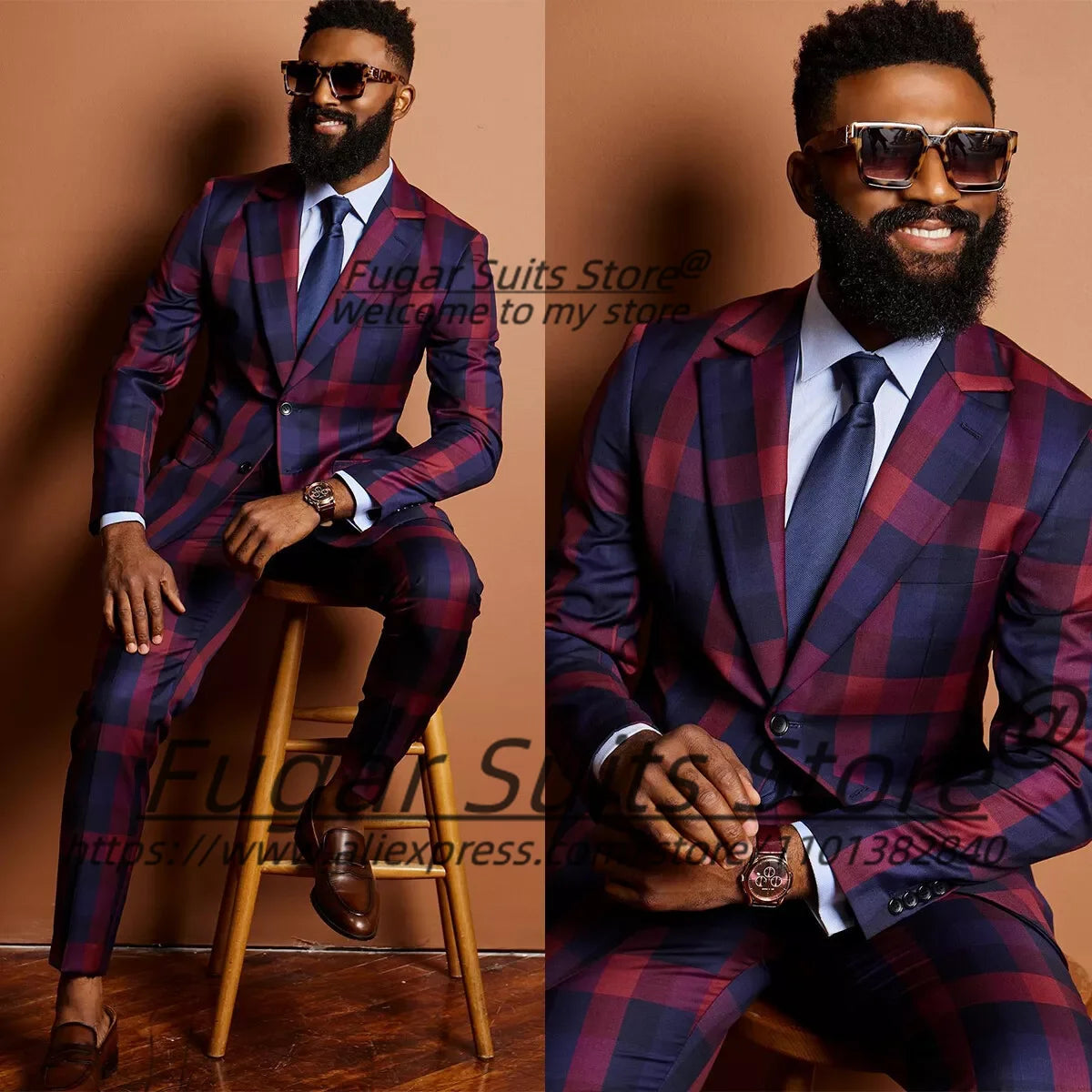 Fashion Plaid Prom Suits For Men Slim Fit Notched Lapel Groom Tuxedos 2 Pieces Sets Male Casual Blazers Handsome Ropa Hombre Beauty hair & fashionfj