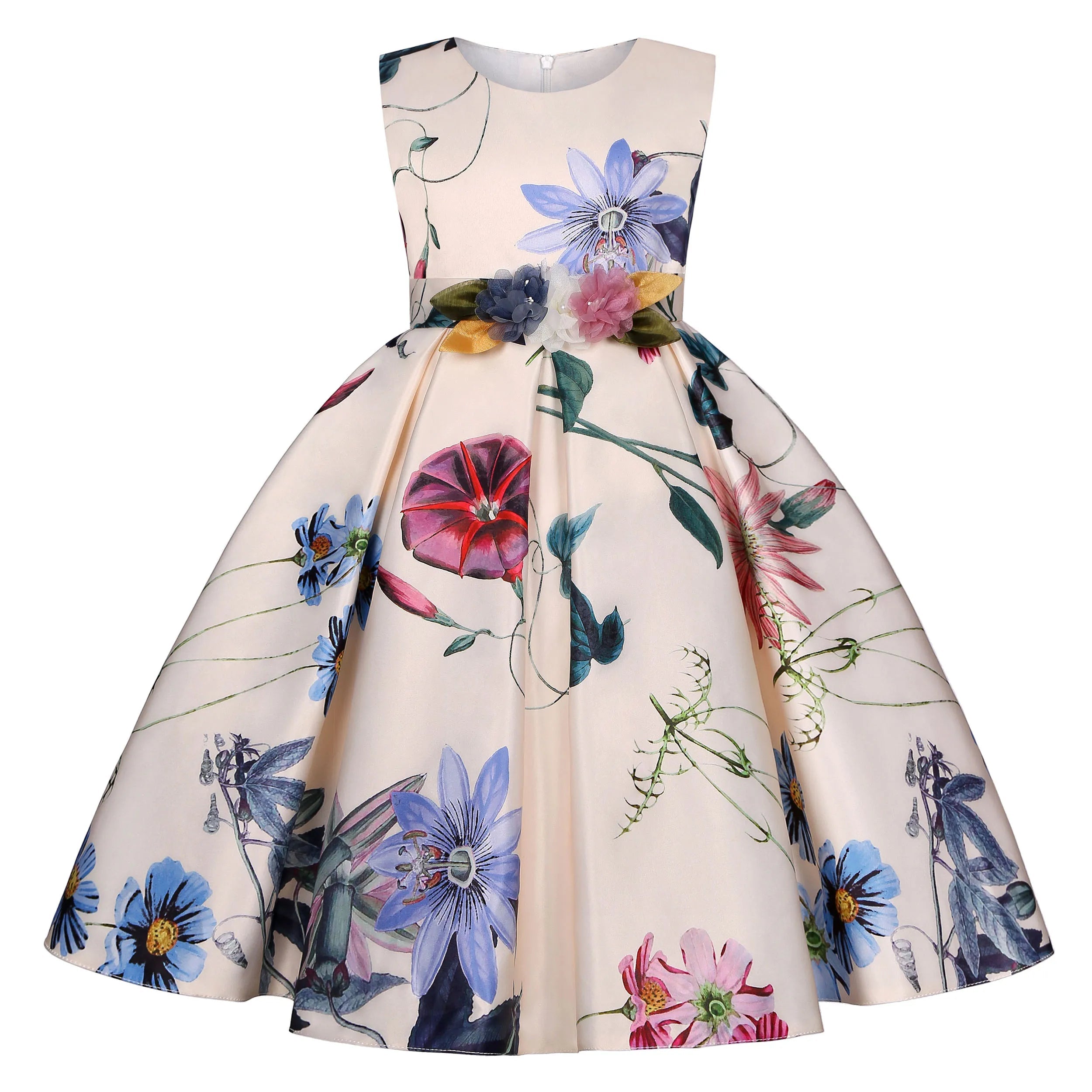 2025European and American children's new flower vintage print princess dress girl holiday party dress dress Beauty hair & fashionfj