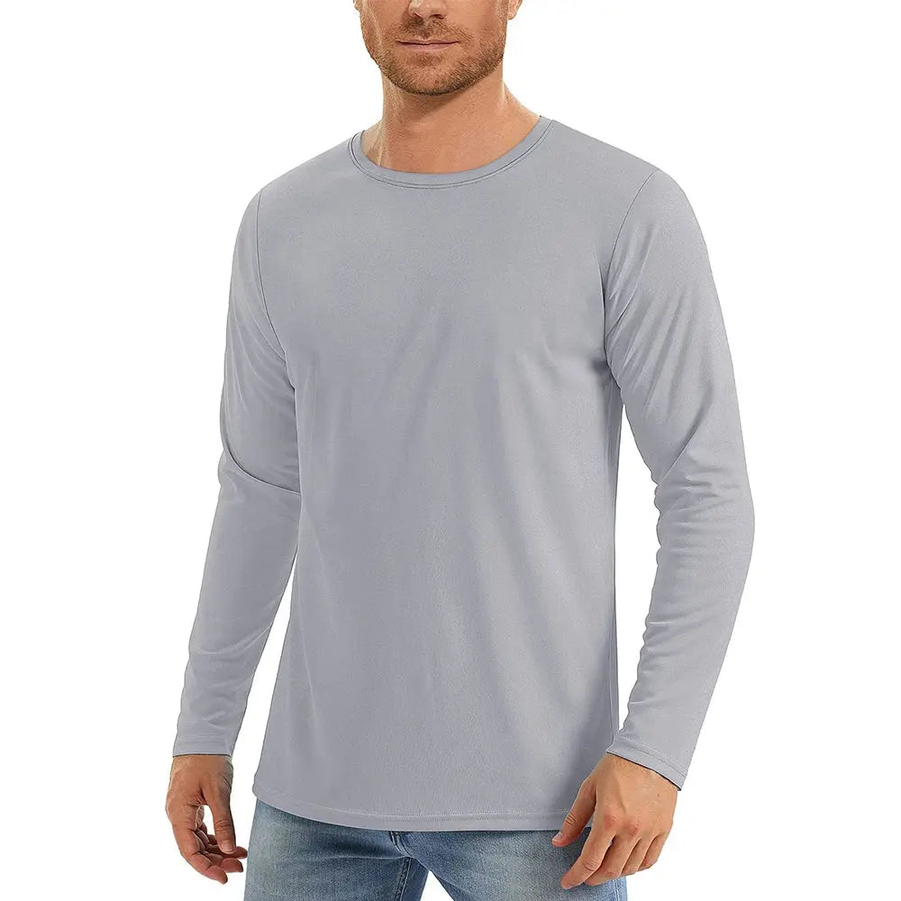 UPF50+ Men's Sunscreen UV Protection T-shirt Solid Color Long-sleeved Round Neck Outdoor Hiking Fishing Quick-drying Tops Beauty hair & fashionfj