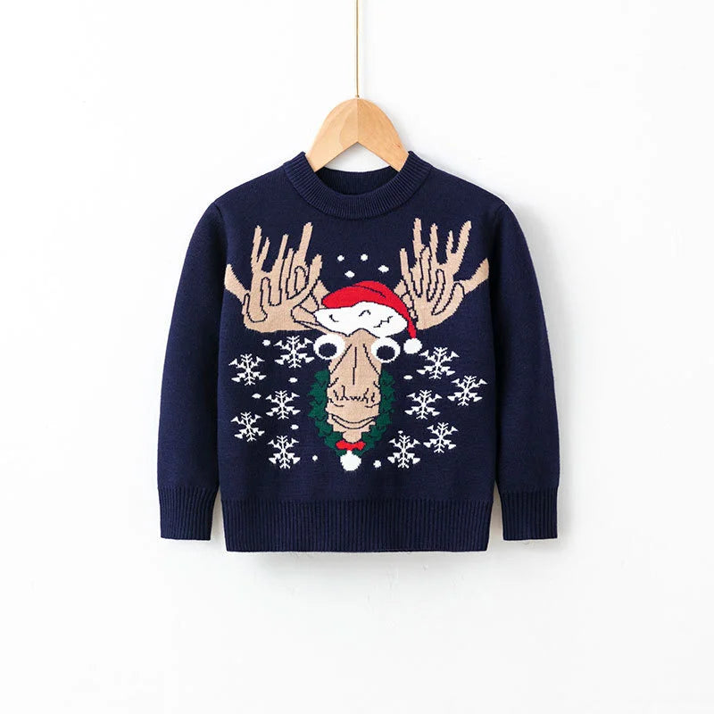 Christmas Children Knit Clothes 2023 New Kids Sweaters Boys Girls Warm Knitted Autumn Winter Toddler Cartoon Print Casual Jumper
