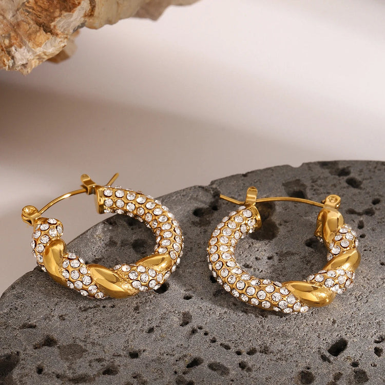 Youthway Cubic Zirconia Stainless Steel Twisted Hoop Earrings For Women 18K gold-plated Trendy Chunky Jewelry Gift Beauty hair & fashionfj