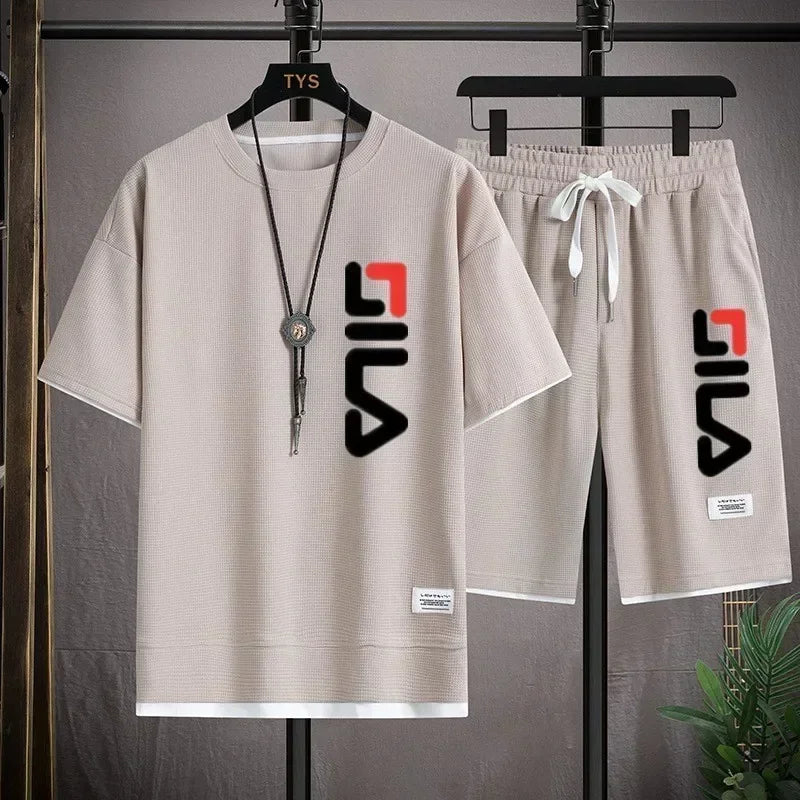 Summer new men's fashion beach sports suit, outdoor fashion comfortable men's sports T-shirt + sports shorts casual two-piece se Beauty hair & fashionfj