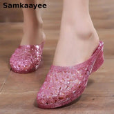 36-40 Women Slippers Summer Wedges Sandals Transparent Crystal Shoes Female Hollow Out Flip Flops Thick-soled Anti-slip Footwear Beauty hair & fashionfj