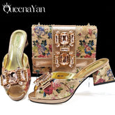 QSGFC Italian Sandals and Bags Matching Set 2025 Women Heel Party for Rose Gold Colour Wedding Bigger Size Thick Heel Shoes Beauty hair & fashionfj