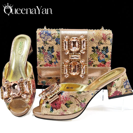 QSGFC Italian Sandals and Bags Matching Set 2025 Women Heel Party for Rose Gold Colour Wedding Bigger Size Thick Heel Shoes Beauty hair & fashionfj