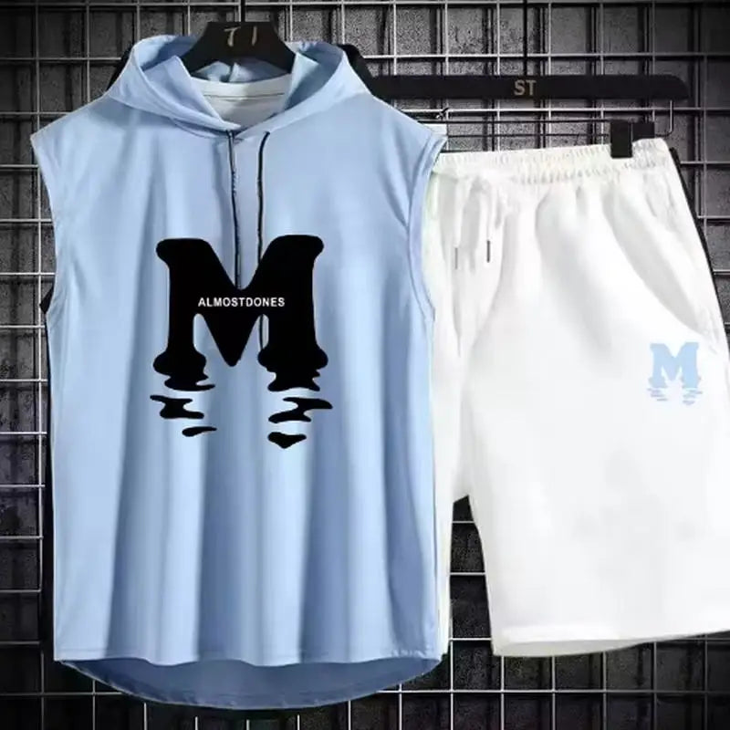 2025 new Men's Summer Sets Casual breathable 2 piece T-shirt+Shorts Suit Men Tracksuit loose Vest jogging sleeveless Top man Set Beauty hair & fashionfj