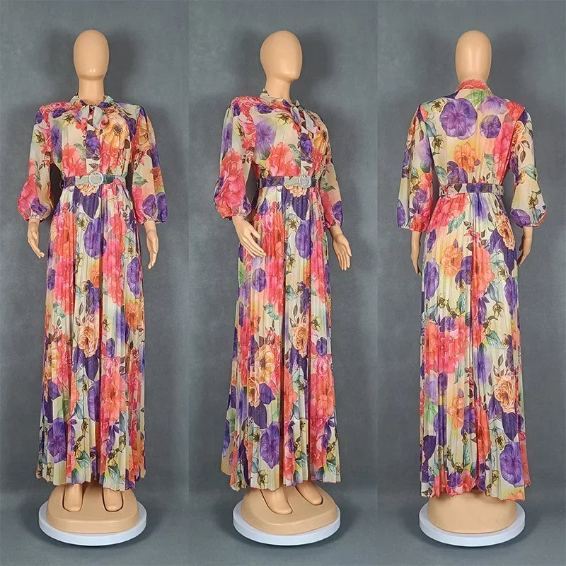 Plus Size African Print Dresses Autumn Elegant African 3/4 Sleeve Party Evening Long Maxi Dress Gowns Dashiki African Clothes Beauty hair & fashionfj