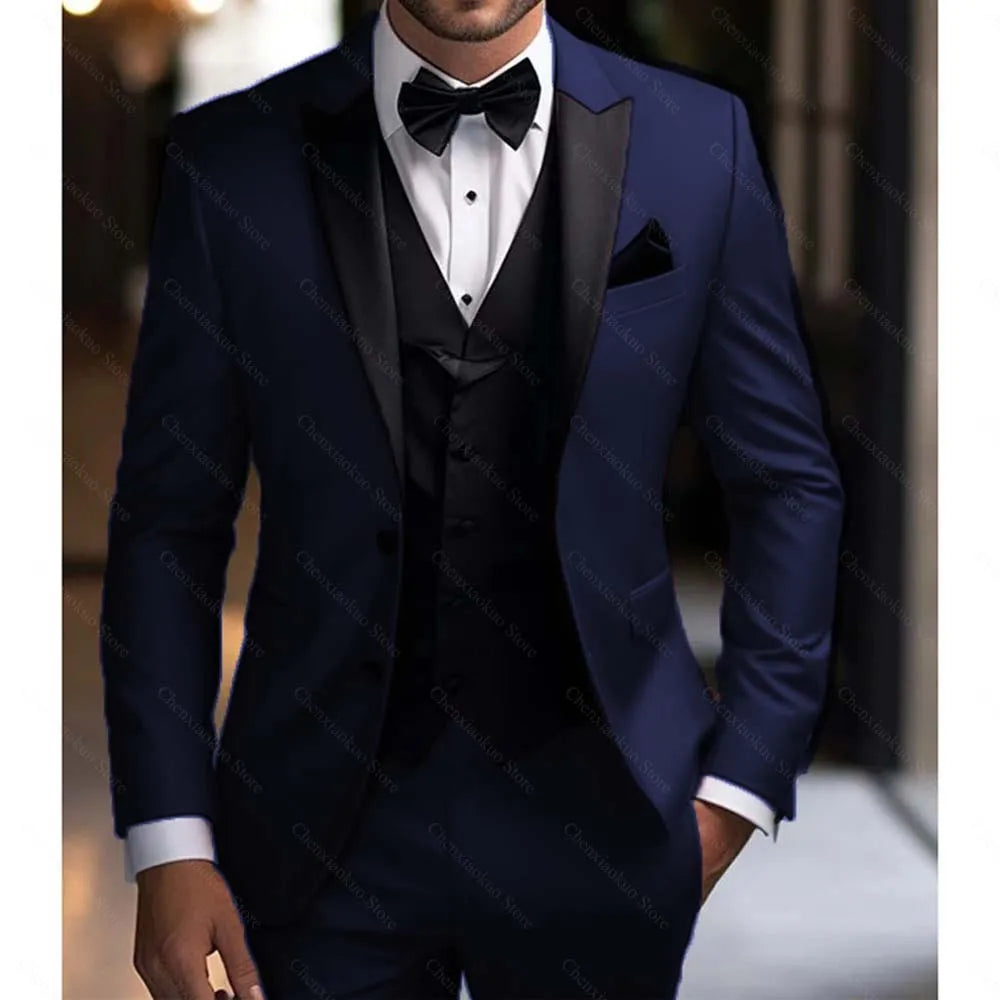 Men Suits 3 Piece Elegant Peak Lapel Single Breasted Tuxedo Slim Groom Wedding Party Formal Male Suit (Blazer+Vest+Pants) Beauty hair & fashionfj