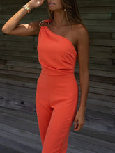 Sexy Backless Sleeveless Jumpsuit Summer Women Elegant Diagonal Collar One Shoulder Playsuits Fashion Solid Slim Ladies Rompers Beauty hair & fashionfj